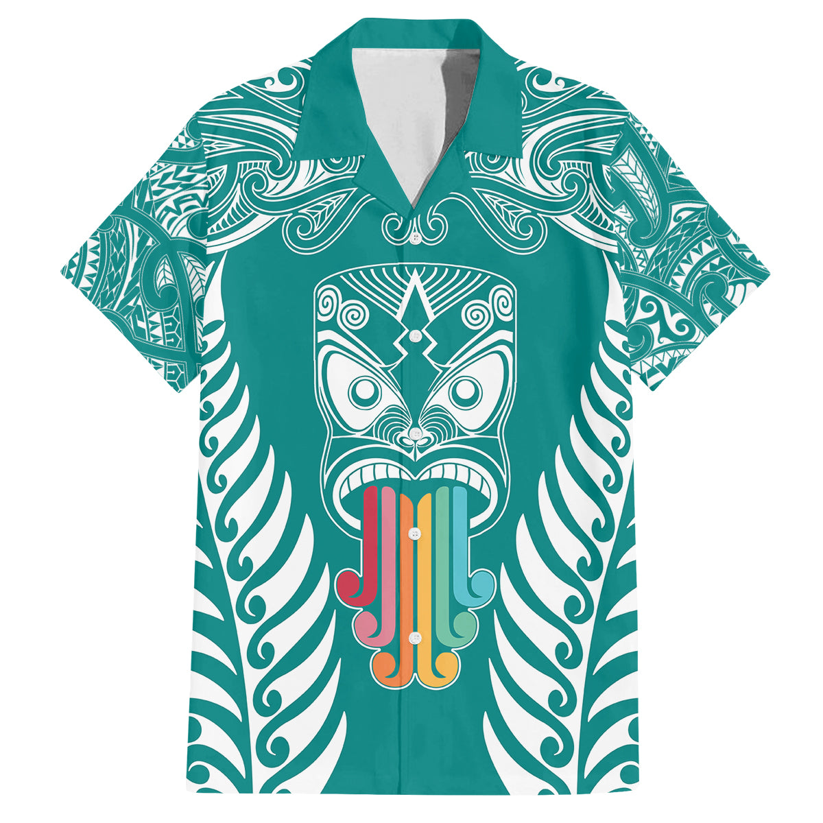 Personalised Kia Kaha Te Reo Maori Family Matching Off Shoulder Maxi Dress and Hawaiian Shirt Hei Tiki Mix Koru - Teal LT7 Mom's Dress Teal - Polynesian Pride