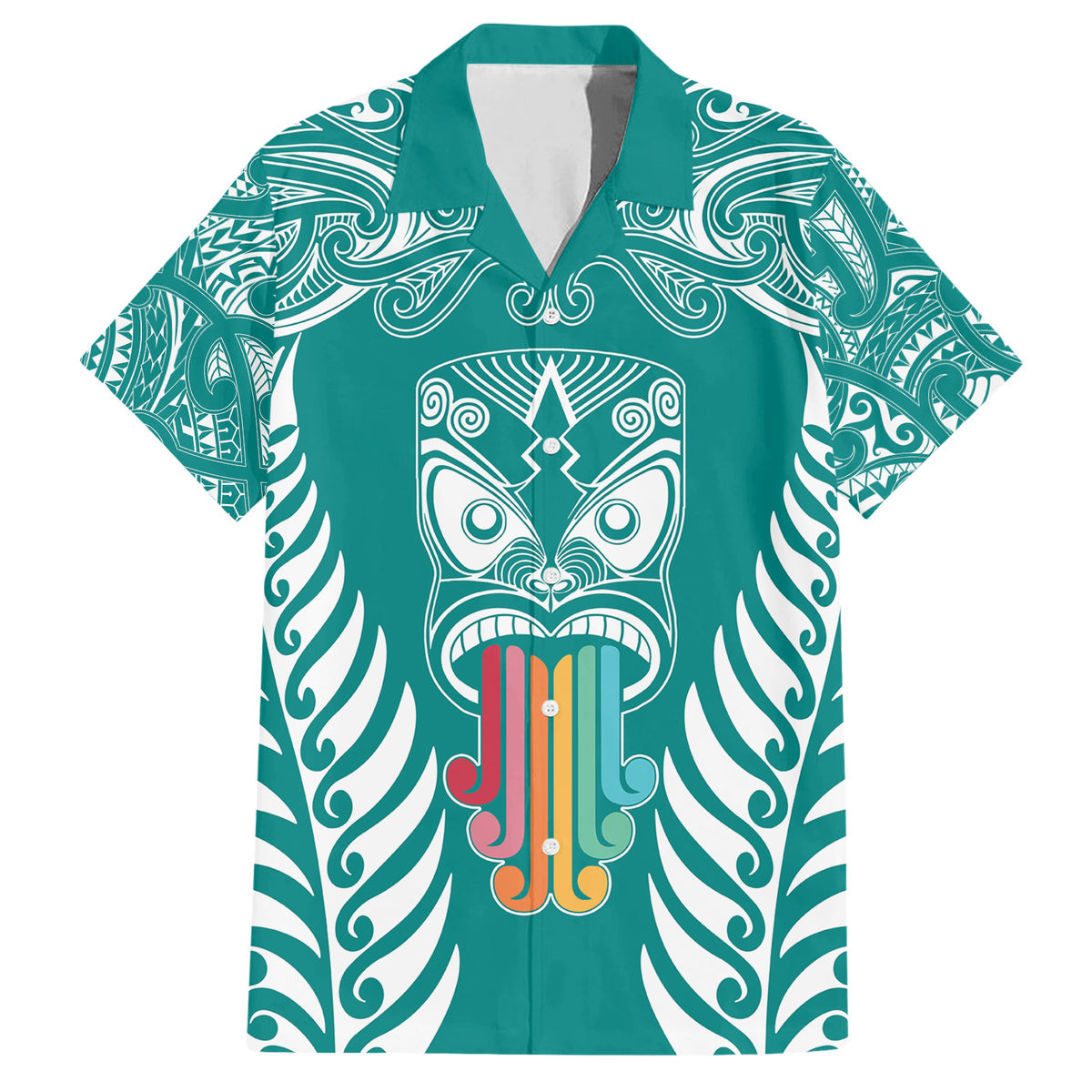 Personalised Kia Kaha Te Reo Maori Family Matching Short Sleeve Bodycon Dress and Hawaiian Shirt Hei Tiki Mix Koru - Teal LT7 Dad's Shirt - Short Sleeve Teal - Polynesian Pride