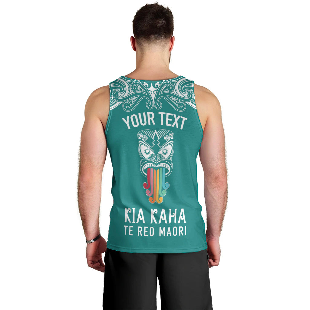 Personalised Kia Kaha Te Reo Maori Men Tank Top Hei Tiki Mix Koru - Teal LT7 - Polynesian Pride