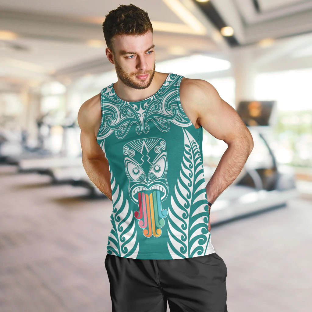 Personalised Kia Kaha Te Reo Maori Men Tank Top Hei Tiki Mix Koru - Teal LT7 - Polynesian Pride