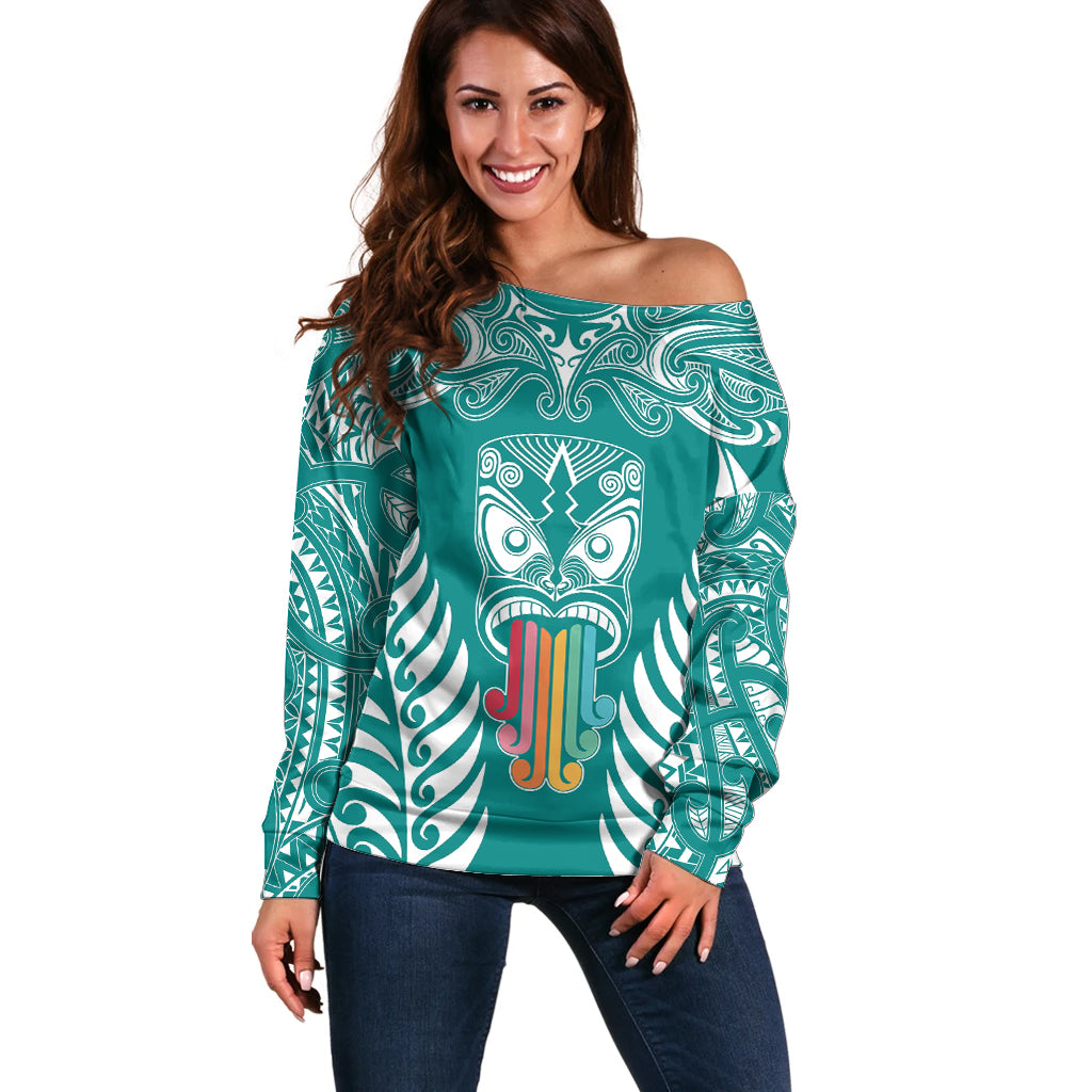 personalised-kia-kaha-te-reo-maori-off-shoulder-sweater-hei-tiki-mix-koru-teal