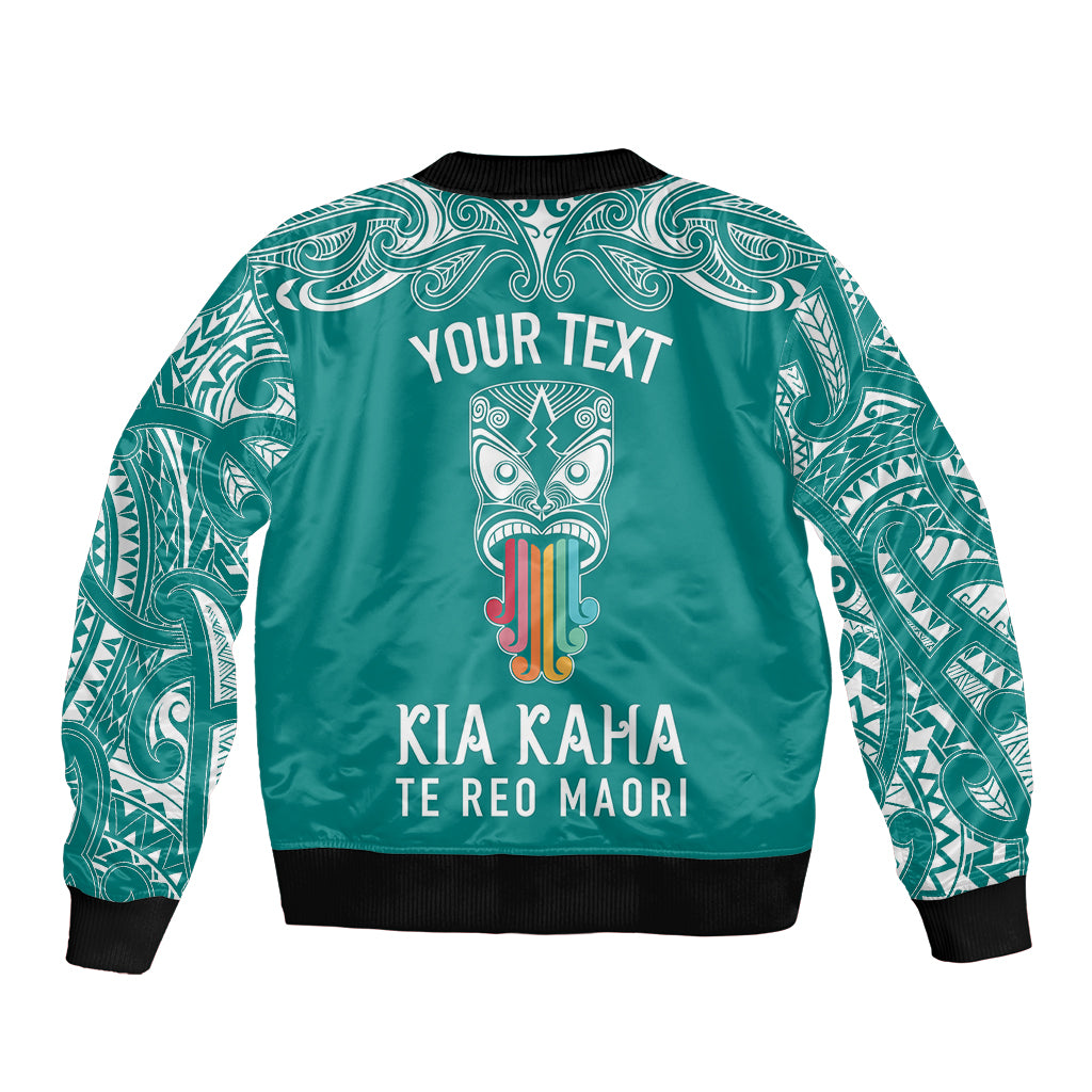 Personalised Kia Kaha Te Reo Maori Sleeve Zip Bomber Jacket Hei Tiki Mix Koru - Teal LT7 - Polynesian Pride