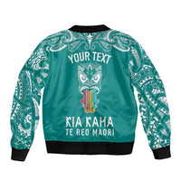Personalised Kia Kaha Te Reo Maori Sleeve Zip Bomber Jacket Hei Tiki Mix Koru - Teal LT7 - Polynesian Pride