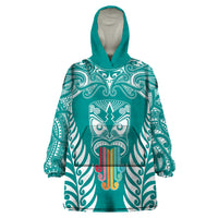 Personalised Kia Kaha Te Reo Maori Wearable Blanket Hoodie Hei Tiki Mix Koru - Teal LT7 One Size Teal - Polynesian Pride