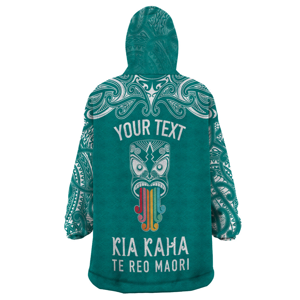 Personalised Kia Kaha Te Reo Maori Wearable Blanket Hoodie Hei Tiki Mix Koru - Teal LT7 - Polynesian Pride