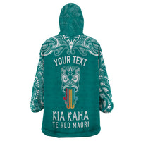 Personalised Kia Kaha Te Reo Maori Wearable Blanket Hoodie Hei Tiki Mix Koru - Teal LT7 - Polynesian Pride