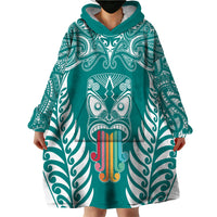 Personalised Kia Kaha Te Reo Maori Wearable Blanket Hoodie Hei Tiki Mix Koru - Teal LT7 - Polynesian Pride