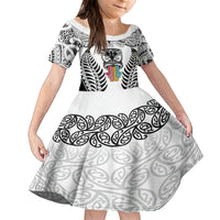 Personalised Kia Kaha Te Reo Maori Family Matching Long Sleeve Bodycon Dress and Hawaiian Shirt Hei Tiki Mix Koru - White LT7 Daughter's Dress White - Polynesian Pride