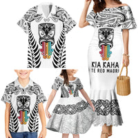 Personalised Kia Kaha Te Reo Maori Family Matching Mermaid Dress and Hawaiian Shirt Hei Tiki Mix Koru - White LT7 - Polynesian Pride