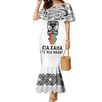 Personalised Kia Kaha Te Reo Maori Family Matching Mermaid Dress and Hawaiian Shirt Hei Tiki Mix Koru - White LT7 Mom's Dress White - Polynesian Pride