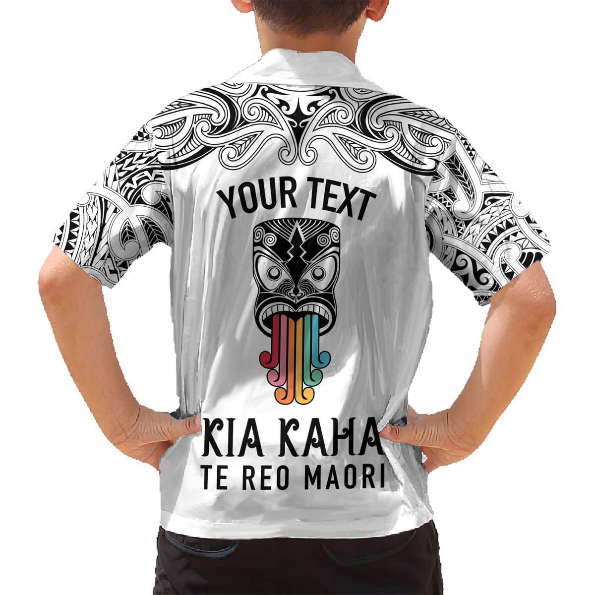 Personalised Kia Kaha Te Reo Maori Family Matching Short Sleeve Bodycon Dress and Hawaiian Shirt Hei Tiki Mix Koru - White LT7 - Polynesian Pride