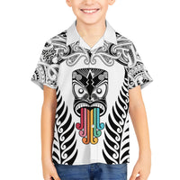 Personalised Kia Kaha Te Reo Maori Family Matching Short Sleeve Bodycon Dress and Hawaiian Shirt Hei Tiki Mix Koru - White LT7 Son's Shirt White - Polynesian Pride