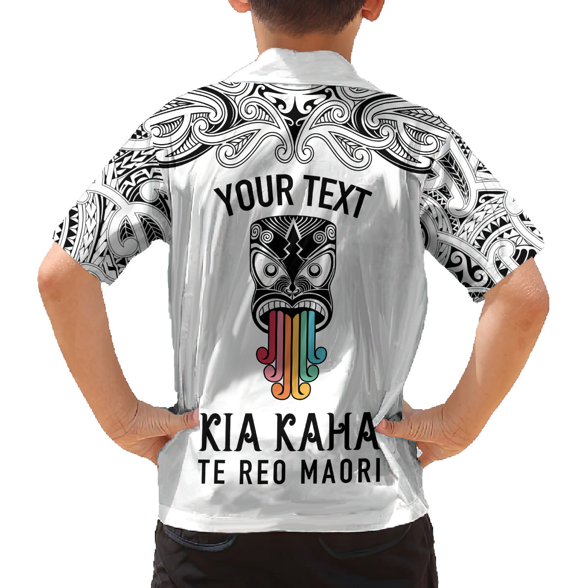 Personalised Kia Kaha Te Reo Maori Family Matching Summer Maxi Dress and Hawaiian Shirt Hei Tiki Mix Koru - White LT7 - Polynesian Pride