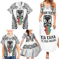Personalised Kia Kaha Te Reo Maori Family Matching Summer Maxi Dress and Hawaiian Shirt Hei Tiki Mix Koru - White LT7 - Polynesian Pride