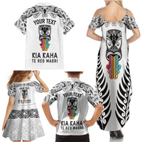 Personalised Kia Kaha Te Reo Maori Family Matching Summer Maxi Dress and Hawaiian Shirt Hei Tiki Mix Koru - White LT7 - Polynesian Pride
