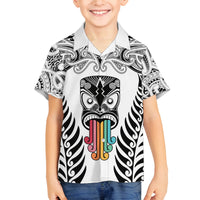 Personalised Kia Kaha Te Reo Maori Family Matching Tank Maxi Dress and Hawaiian Shirt Hei Tiki Mix Koru - White LT7 Son's Shirt White - Polynesian Pride