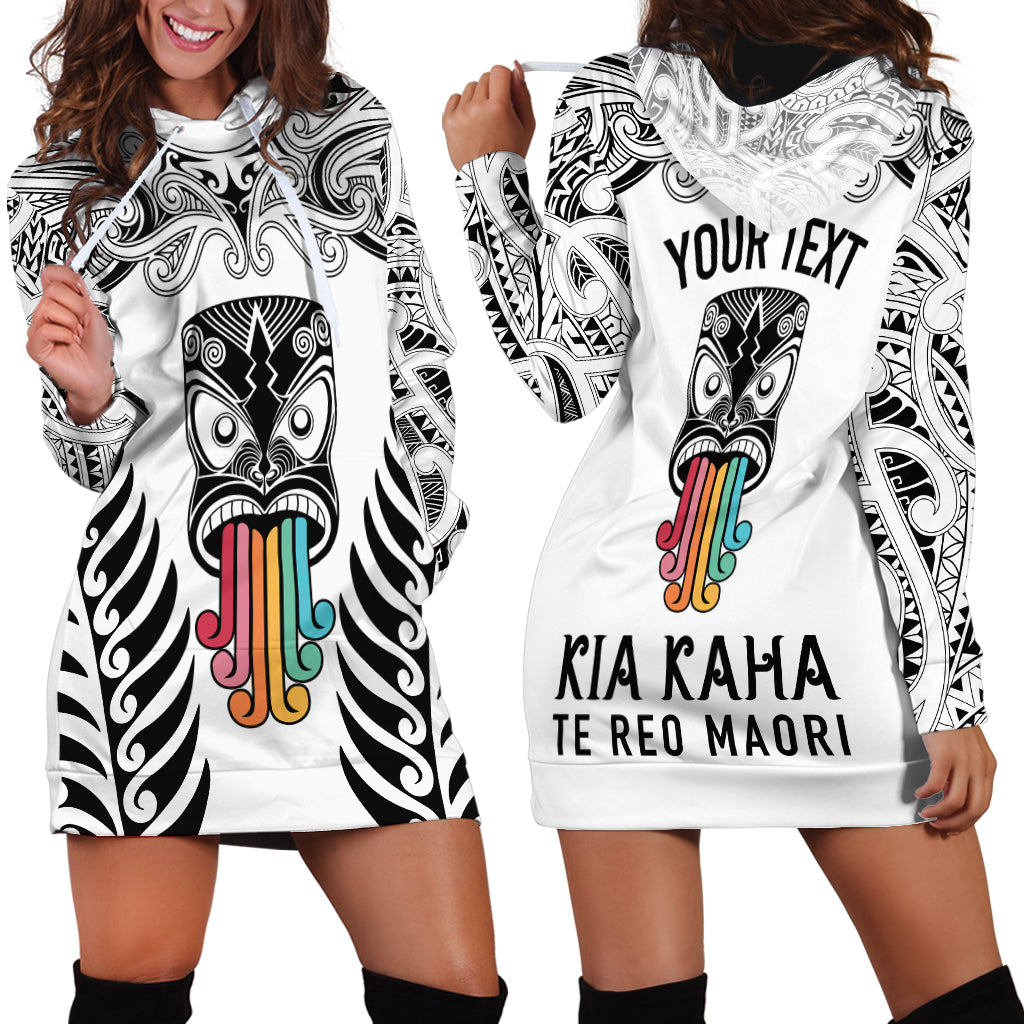 Personalised Kia Kaha Te Reo Maori Hoodie Dress Hei Tiki Mix Koru - White LT7 - Polynesian Pride