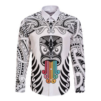 Personalised Kia Kaha Te Reo Maori Long Sleeve Button Shirt Hei Tiki Mix Koru - White LT7 Unisex White - Polynesian Pride