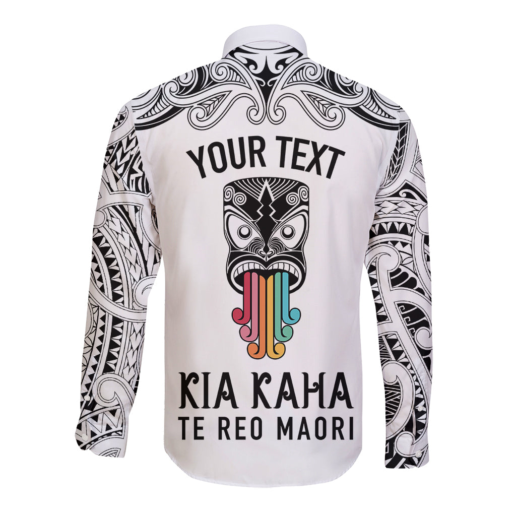 Personalised Kia Kaha Te Reo Maori Long Sleeve Button Shirt Hei Tiki Mix Koru - White LT7 - Polynesian Pride