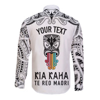 Personalised Kia Kaha Te Reo Maori Long Sleeve Button Shirt Hei Tiki Mix Koru - White LT7 - Polynesian Pride