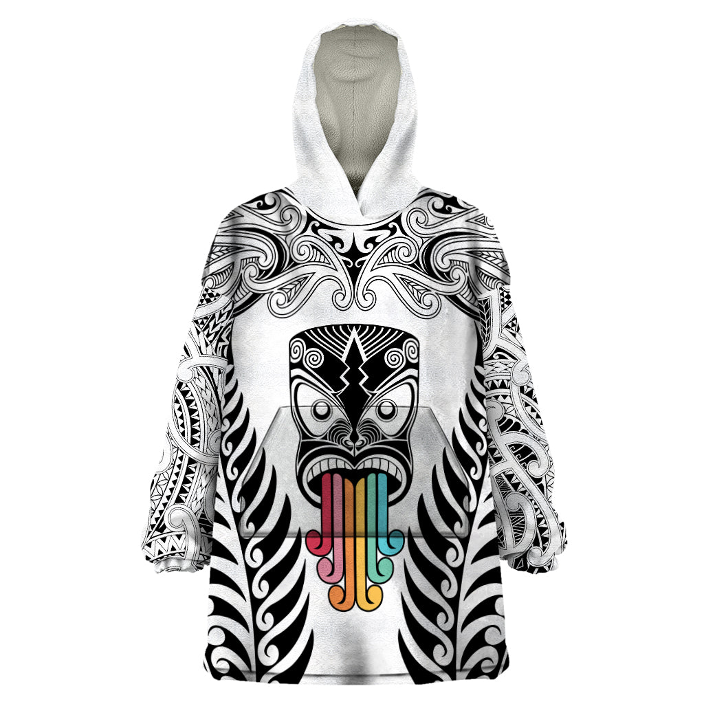 Personalised Kia Kaha Te Reo Maori Wearable Blanket Hoodie Hei Tiki Mix Koru - White LT7 One Size White - Polynesian Pride