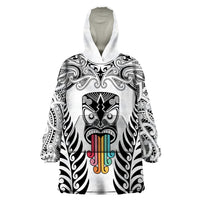 Personalised Kia Kaha Te Reo Maori Wearable Blanket Hoodie Hei Tiki Mix Koru - White LT7 One Size White - Polynesian Pride