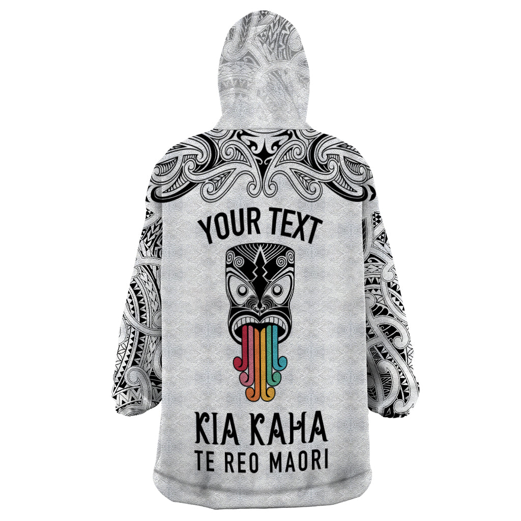 Personalised Kia Kaha Te Reo Maori Wearable Blanket Hoodie Hei Tiki Mix Koru - White LT7 - Polynesian Pride