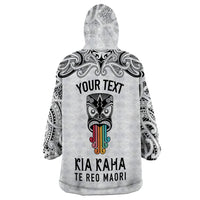 Personalised Kia Kaha Te Reo Maori Wearable Blanket Hoodie Hei Tiki Mix Koru - White LT7 - Polynesian Pride