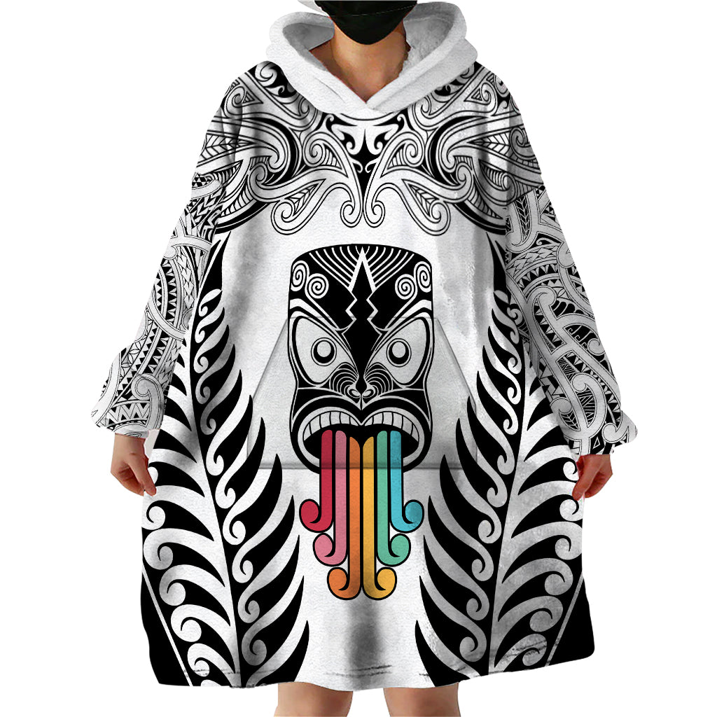 Personalised Kia Kaha Te Reo Maori Wearable Blanket Hoodie Hei Tiki Mix Koru - White LT7 - Polynesian Pride