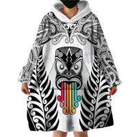 Personalised Kia Kaha Te Reo Maori Wearable Blanket Hoodie Hei Tiki Mix Koru - White LT7 - Polynesian Pride