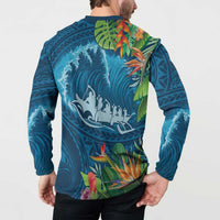 Outrigger Canoe Blue Button Sweatshirt On The Waves