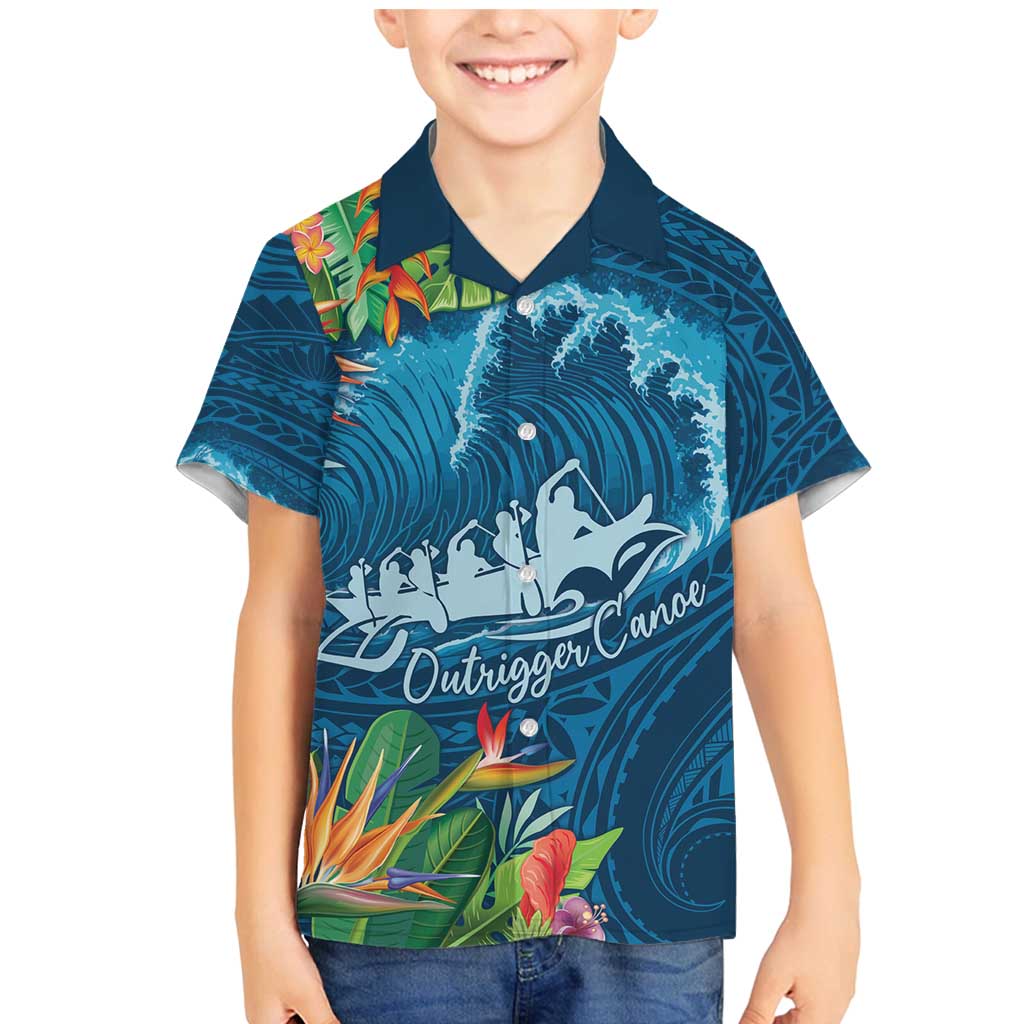 Outrigger Canoe Blue Family Matching Mermaid Dress and Hawaiian Shirt On The Waves LT7 Son's Shirt Blue - Polynesian Pride