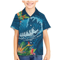 Outrigger Canoe Blue Family Matching Mermaid Dress and Hawaiian Shirt On The Waves LT7 Son's Shirt Blue - Polynesian Pride