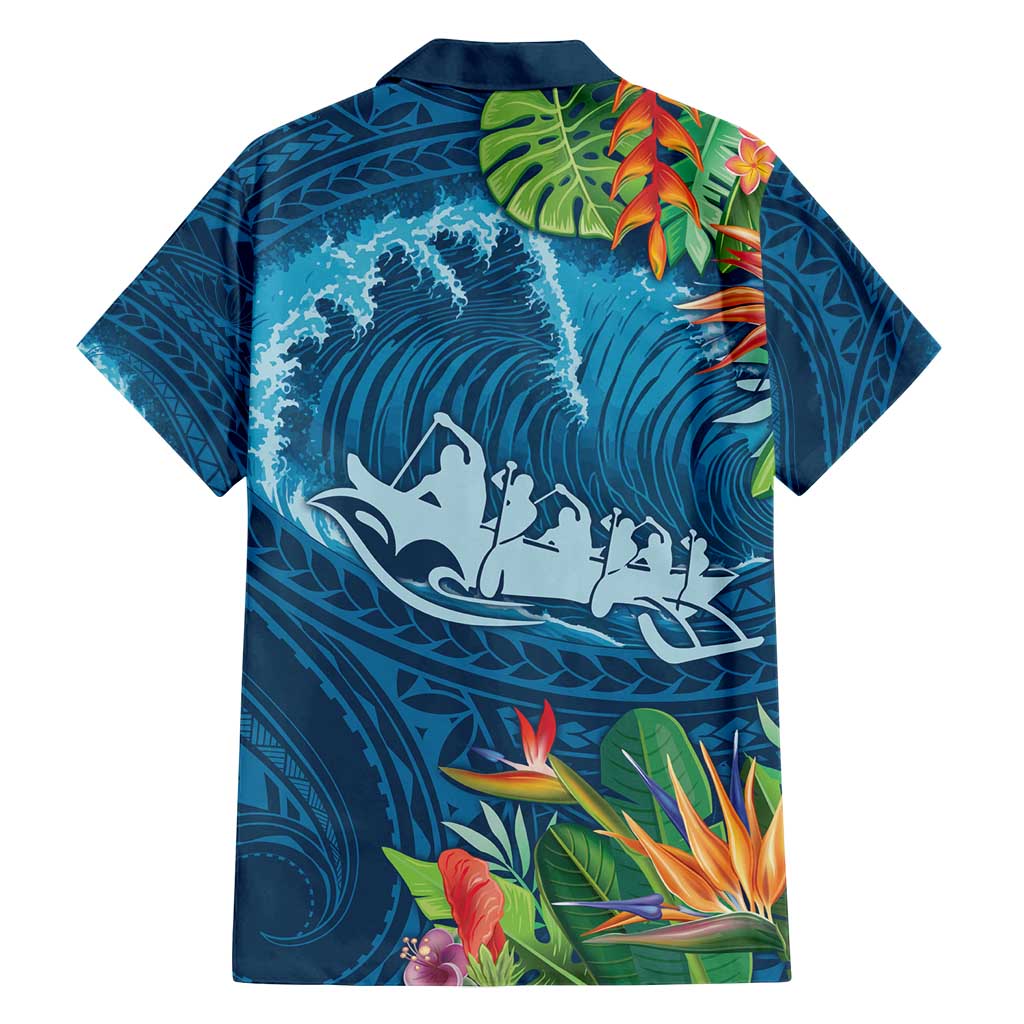 Outrigger Canoe Blue Family Matching Off Shoulder Maxi Dress and Hawaiian Shirt On The Waves LT7 - Polynesian Pride