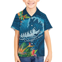Outrigger Canoe Blue Family Matching Off Shoulder Maxi Dress and Hawaiian Shirt On The Waves LT7 Son's Shirt Blue - Polynesian Pride