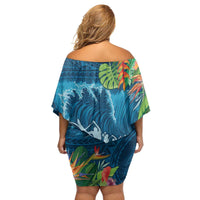 Outrigger Canoe Blue Family Matching Off Shoulder Short Dress and Hawaiian Shirt On The Waves LT7 - Polynesian Pride