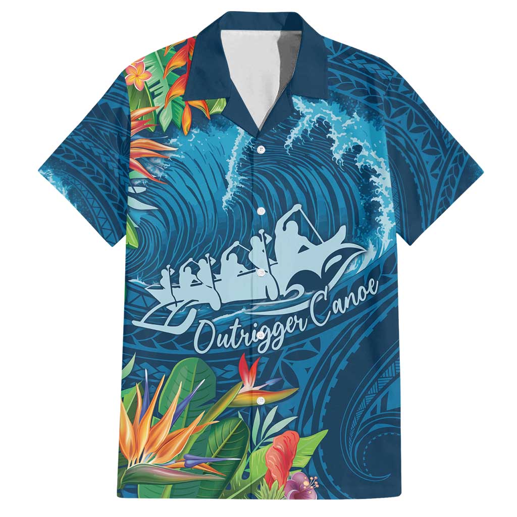 Outrigger Canoe Blue Family Matching Summer Maxi Dress and Hawaiian Shirt On The Waves LT7 Dad's Shirt - Short Sleeve Blue - Polynesian Pride