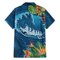 Outrigger Canoe Blue Family Matching Tank Maxi Dress and Hawaiian Shirt On The Waves LT7 - Polynesian Pride