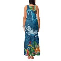 Outrigger Canoe Blue Family Matching Tank Maxi Dress and Hawaiian Shirt On The Waves LT7 - Polynesian Pride