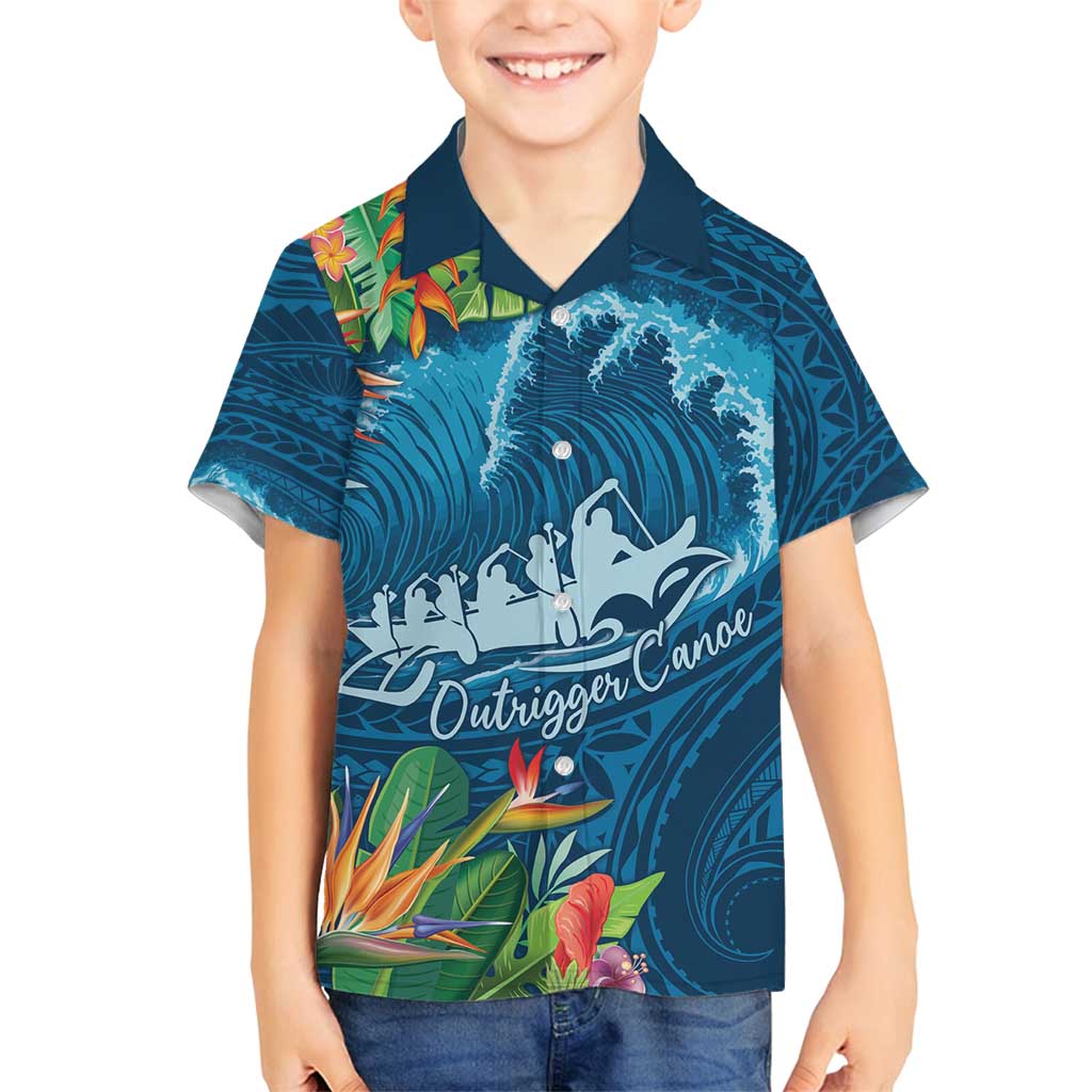 Outrigger Canoe Blue Family Matching Tank Maxi Dress and Hawaiian Shirt On The Waves LT7 Son's Shirt Blue - Polynesian Pride