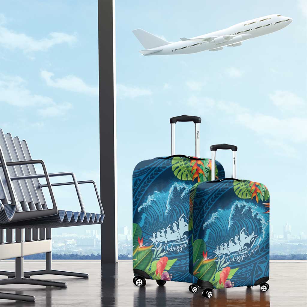 Outrigger Canoe Blue Luggage Cover On The Waves