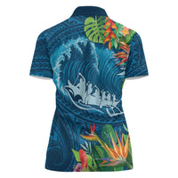 Outrigger Canoe Blue Women Polo Shirt On The Waves
