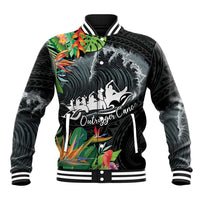 Outrigger Canoe Black Baseball Jacket On The Waves