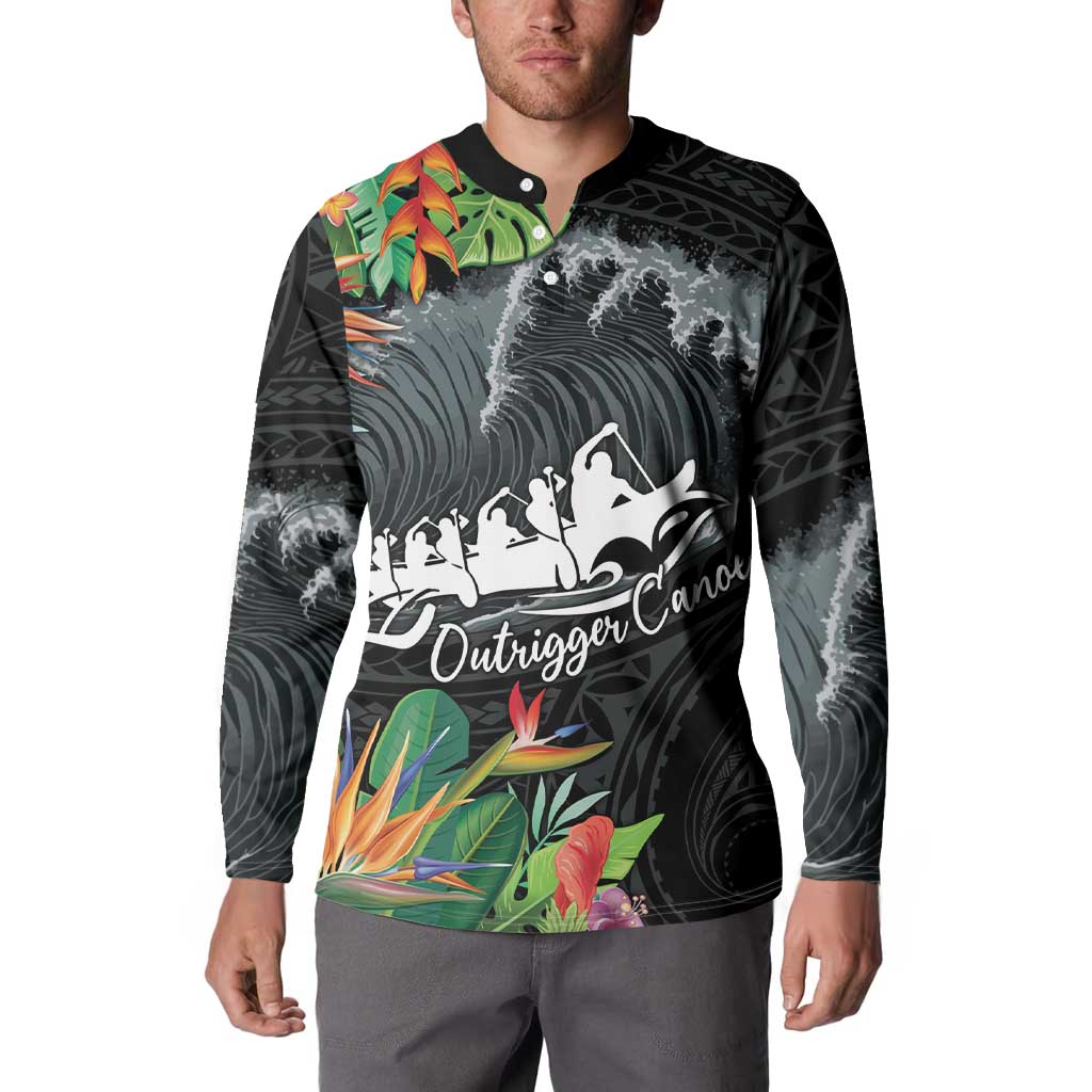 Outrigger Canoe Black Button Sweatshirt On The Waves