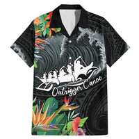 Outrigger Canoe Black Family Matching Mermaid Dress and Hawaiian Shirt On The Waves LT7 Dad's Shirt - Short Sleeve Black - Polynesian Pride