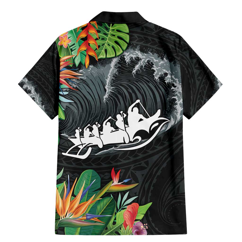 Outrigger Canoe Black Family Matching Mermaid Dress and Hawaiian Shirt On The Waves LT7 - Polynesian Pride