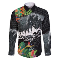 Outrigger Canoe Black Family Matching Off The Shoulder Long Sleeve Dress and Hawaiian Shirt On The Waves LT7 Dad's Shirt - Long Sleeve Black - Polynesian Pride