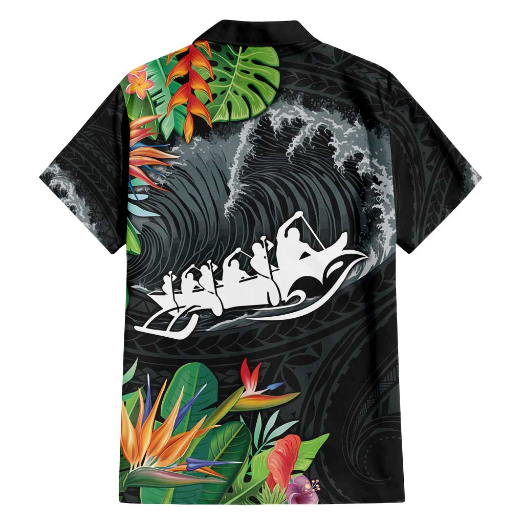 Outrigger Canoe Black Family Matching Summer Maxi Dress and Hawaiian Shirt On The Waves LT7 - Polynesian Pride