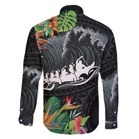 Outrigger Canoe Black Family Matching Summer Maxi Dress and Hawaiian Shirt On The Waves LT7 - Polynesian Pride