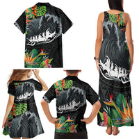 Outrigger Canoe Black Family Matching Tank Maxi Dress and Hawaiian Shirt On The Waves LT7 - Polynesian Pride